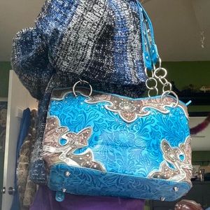 blue western camo purse